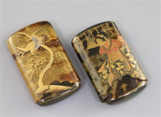 Two Japanese lacquered tortoiseshell cigar cases, Meiji period, H. 8.7cm